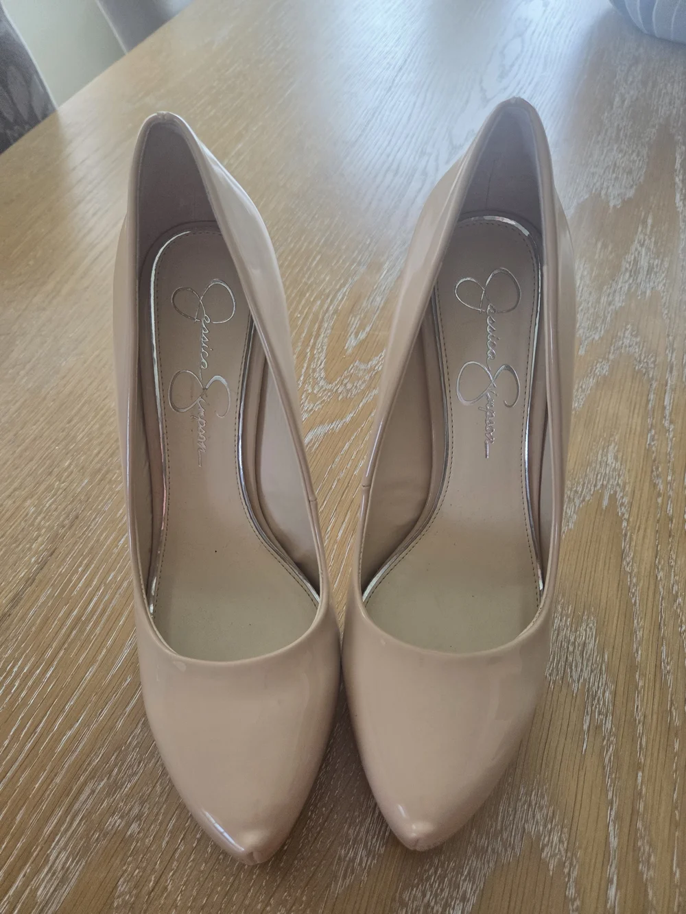 Jessica Simpson Nude Patent Platform Pumps